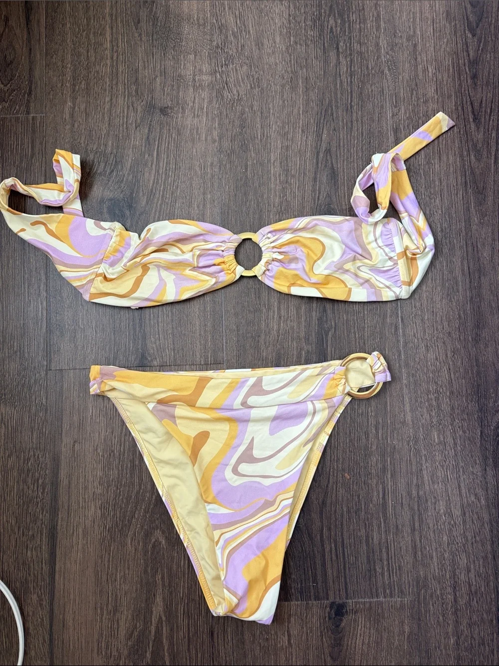 Monday Swimwear Pastel Swirl Ring Bikini in Lavender, Yellow & Cream